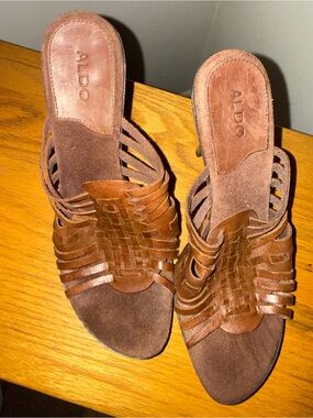 ALDO Brown Woven Suede Slide Mules